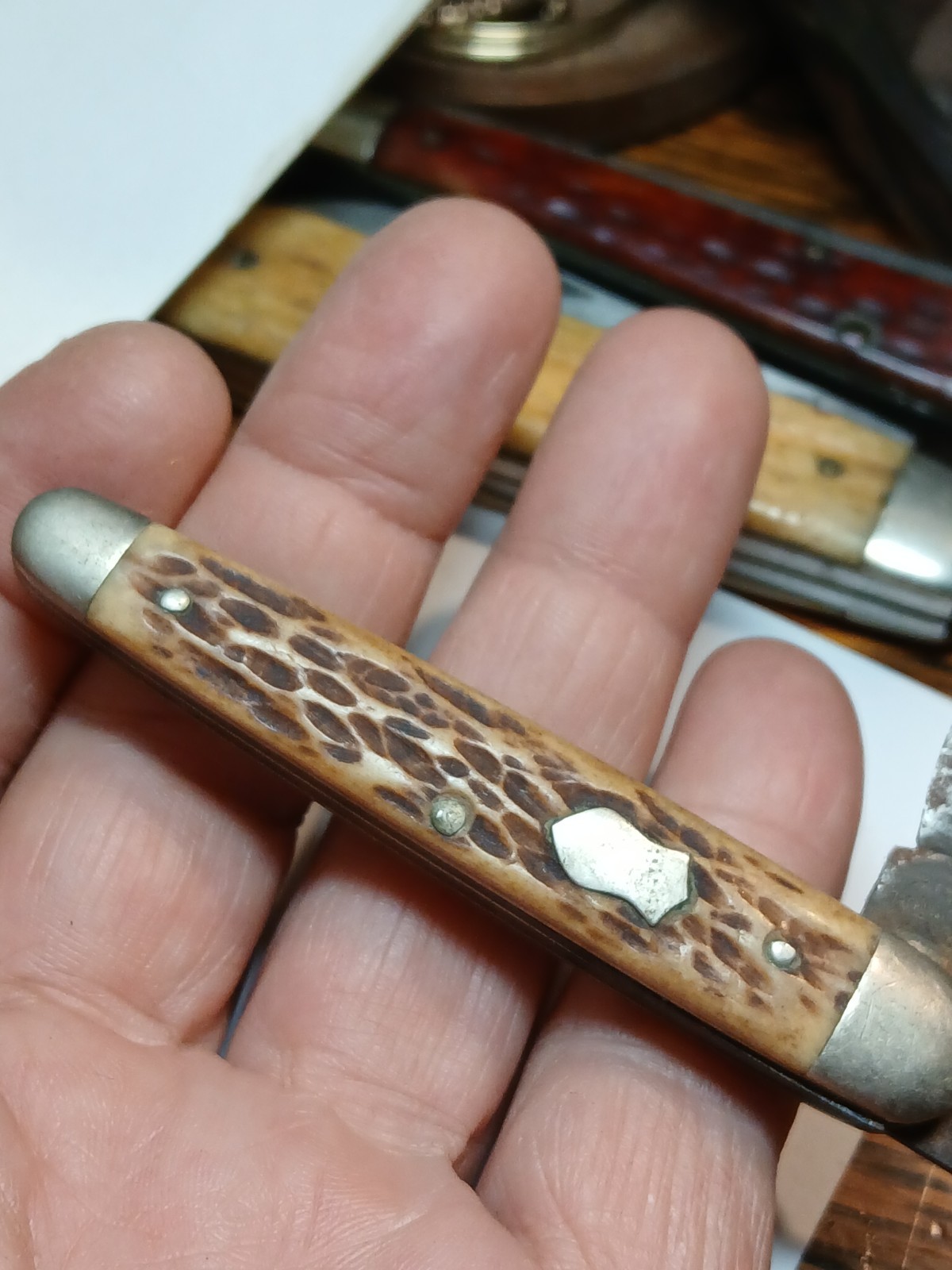 Antique Vintage Remington Folding 2 Blade Pocket Jack Knife Jigged Stag Handles 