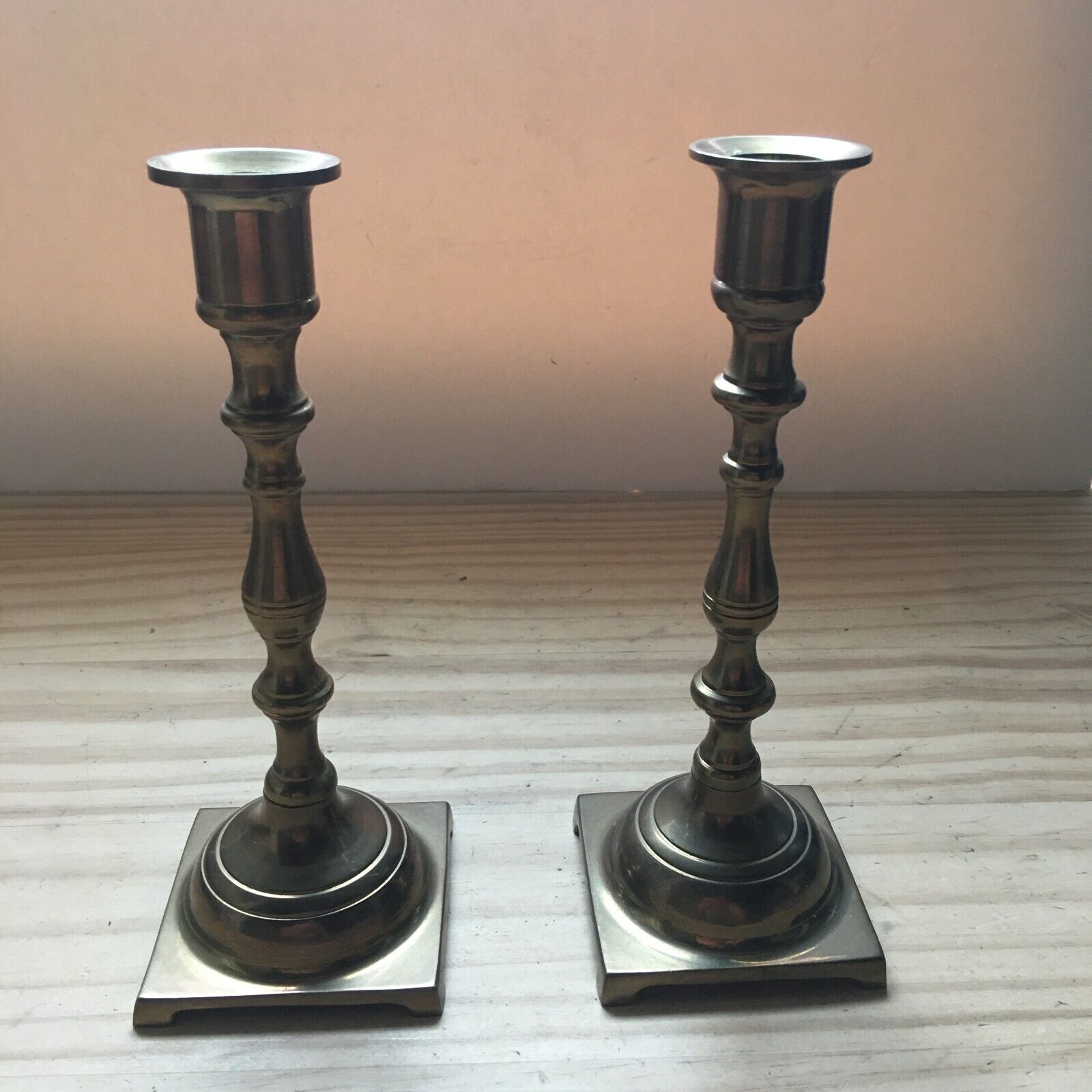 Pair Vintage 1960s Brass Candle Holders for Living Dining Room Kitchen 7-3/4\