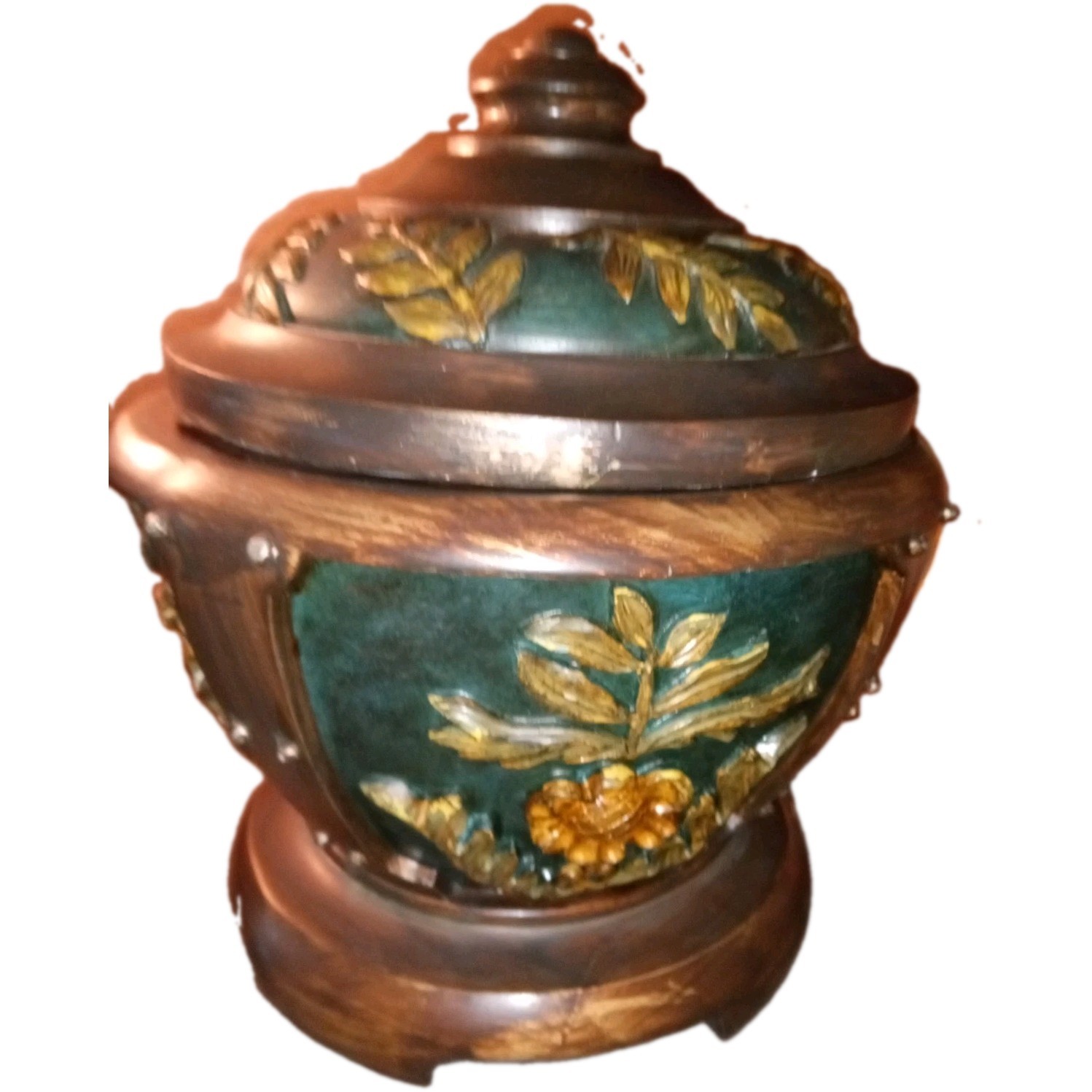 Antique Foilage Container By Dale Tiffany Marked Antique Roadshow Wood Inside 