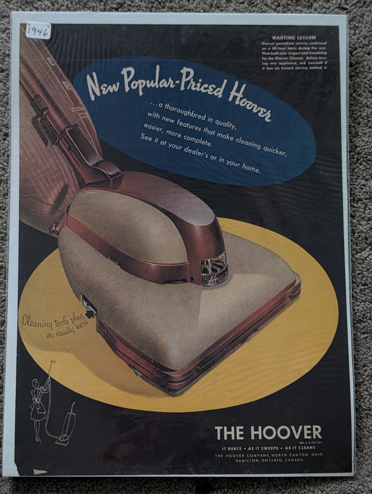 VTG 1946 Orig Magazine Ad HOOVER Vacuum Cleaner A Thoroughbred in Quality