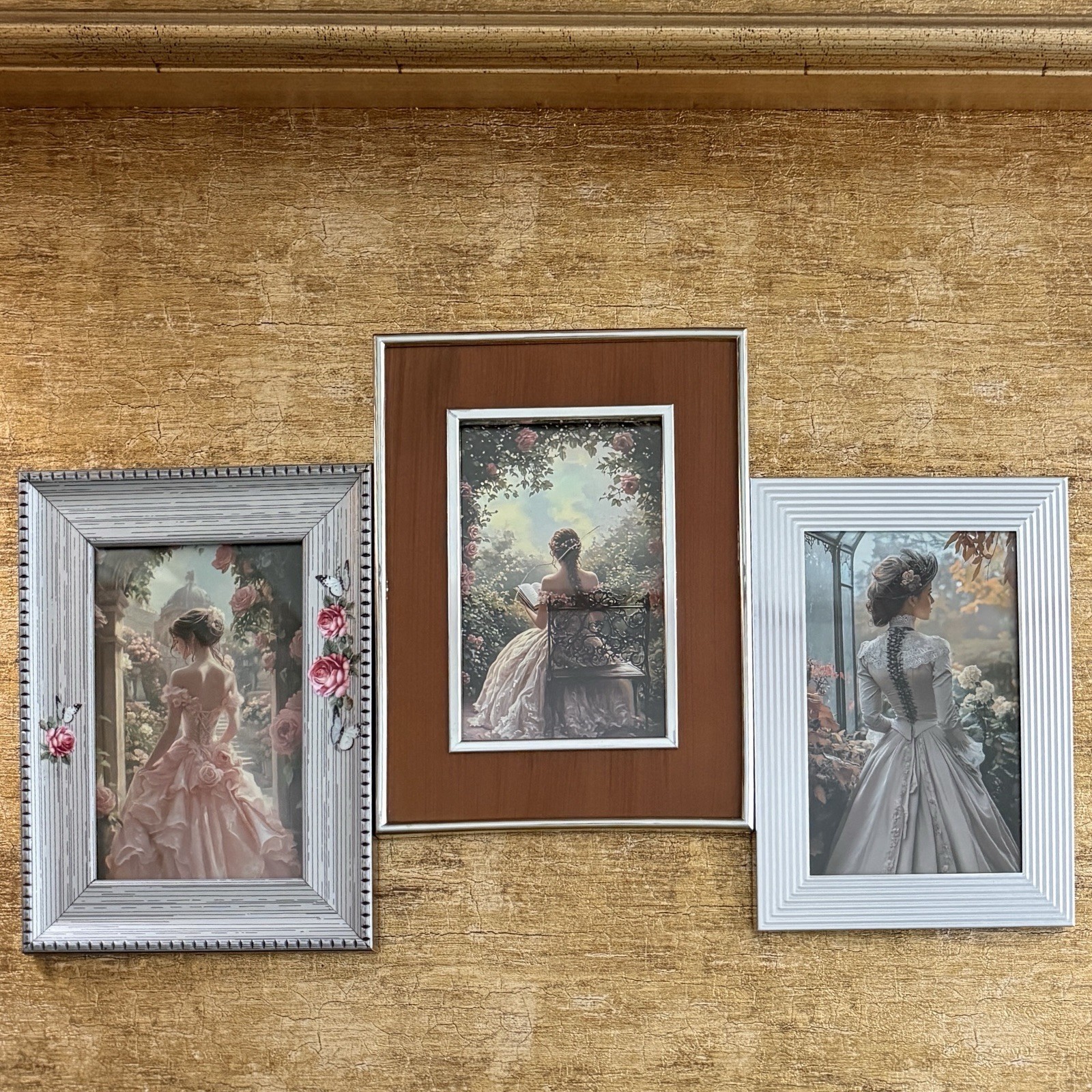 3 Vintage Silver Picture Frames Set Victorian Cottagecore Romantic Postcard Art