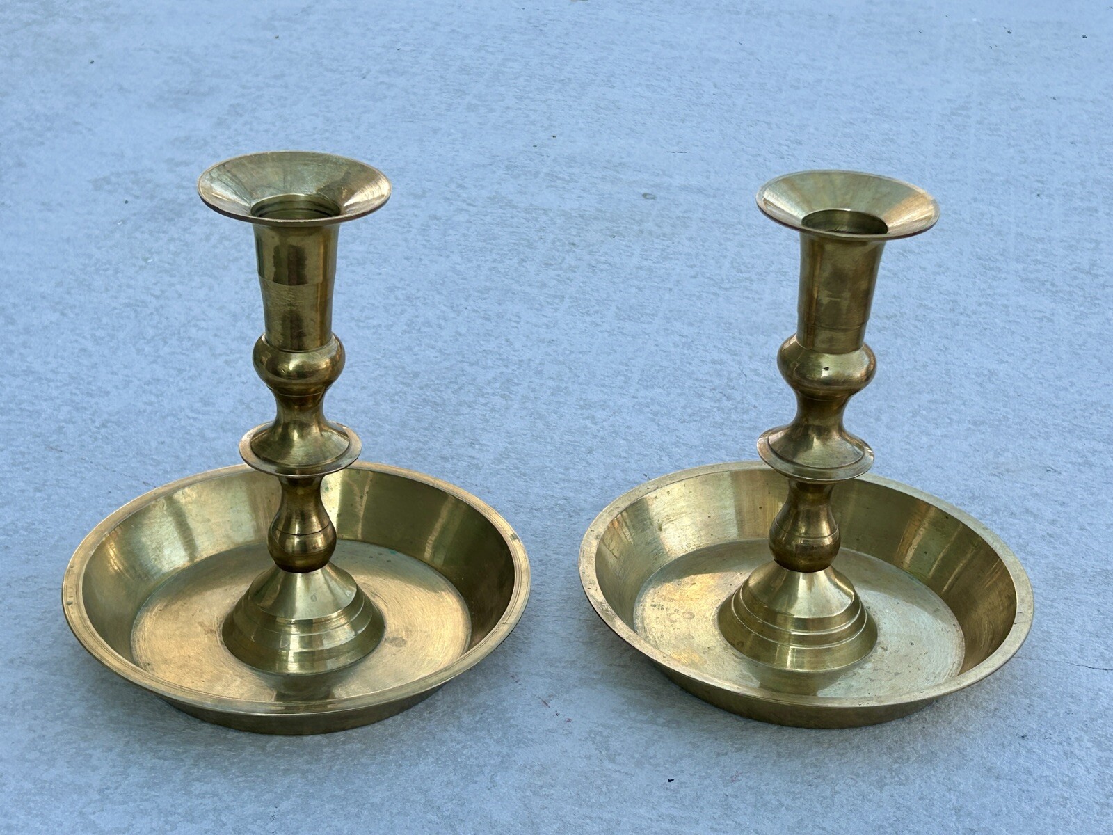 Made in India Heavy Solid Brass Candlesticks 7″H 7″ Base Pair 1970s VTG