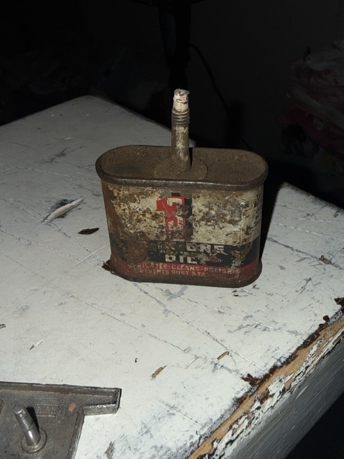 VINTAGE ANTIQUE ADVERTISEMENT OILER 3 IN ONE MINI OIL TIN CAN EMPTY GREAT DECOR VINTAGE ANTIQUE ADVERTISEMENT OILER 3 IN ONE MINI OIL TIN CAN EMPTY GREAT DECOR