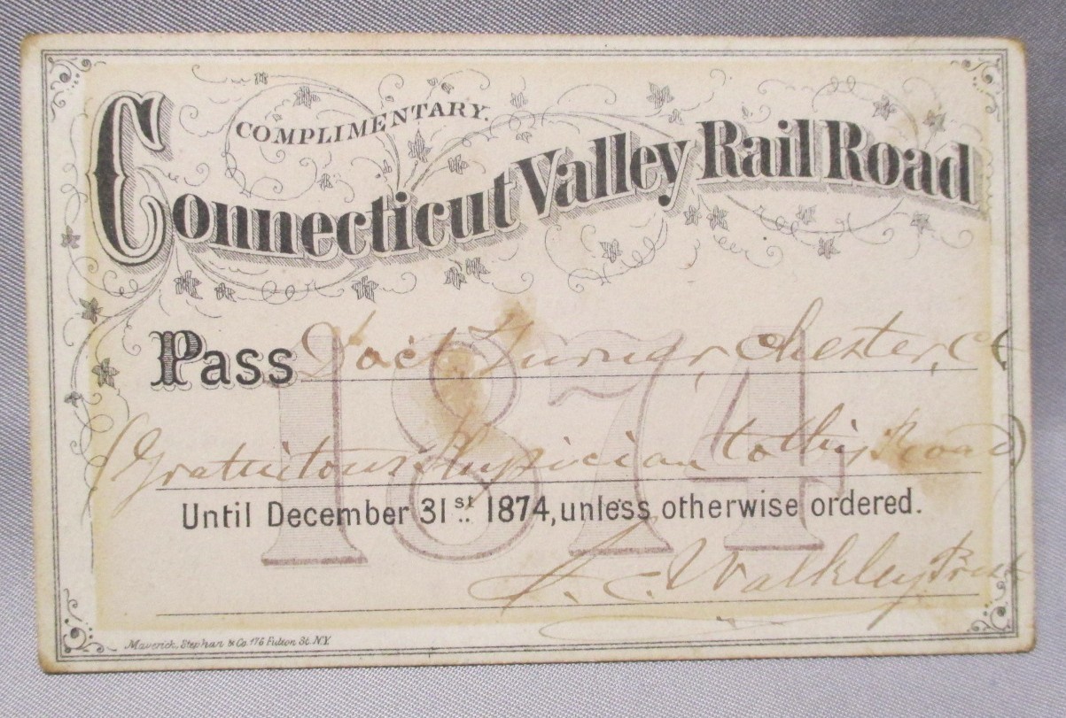 1874 Complimentary Connecticut Valley Railroad Annual Pass Ticket Dr. Physician 1874 Complimentary Connecticut Valley Railroad Annual Pass Ticket Dr. Physician