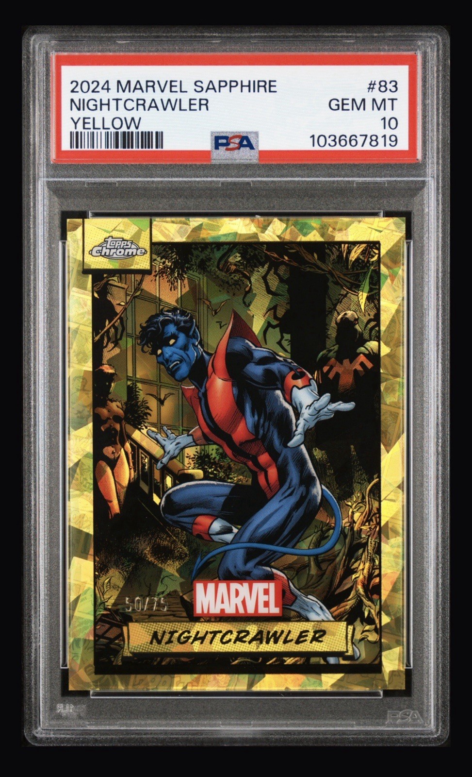 2024 Topps Chrome Marvel Yellow Sapphire Edition Nightcrawler /75 PSA 10 #83