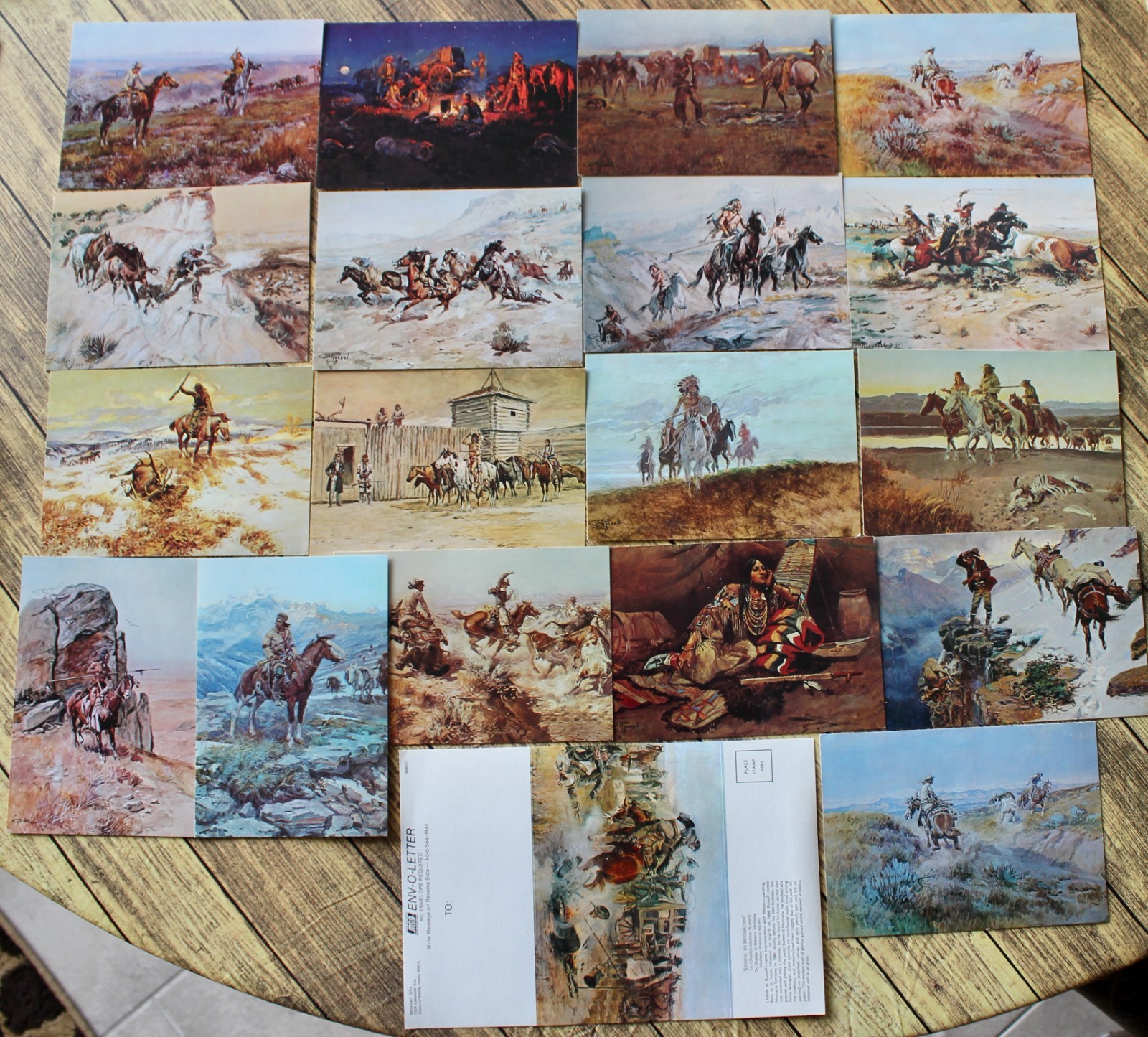 1952 CHARLES M. RUSSELL INDIAN SCENE ART POSTCARD LOT SET of 9 - C.M.Russell