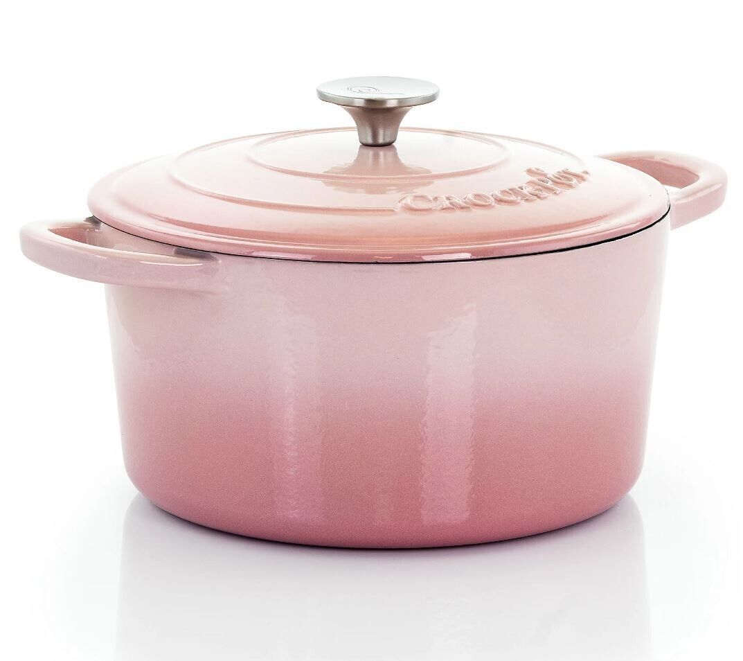 Crock-Pot 5 Quart Enameled Cast Iron Dutch Oven with Lid, Blush Pink - 