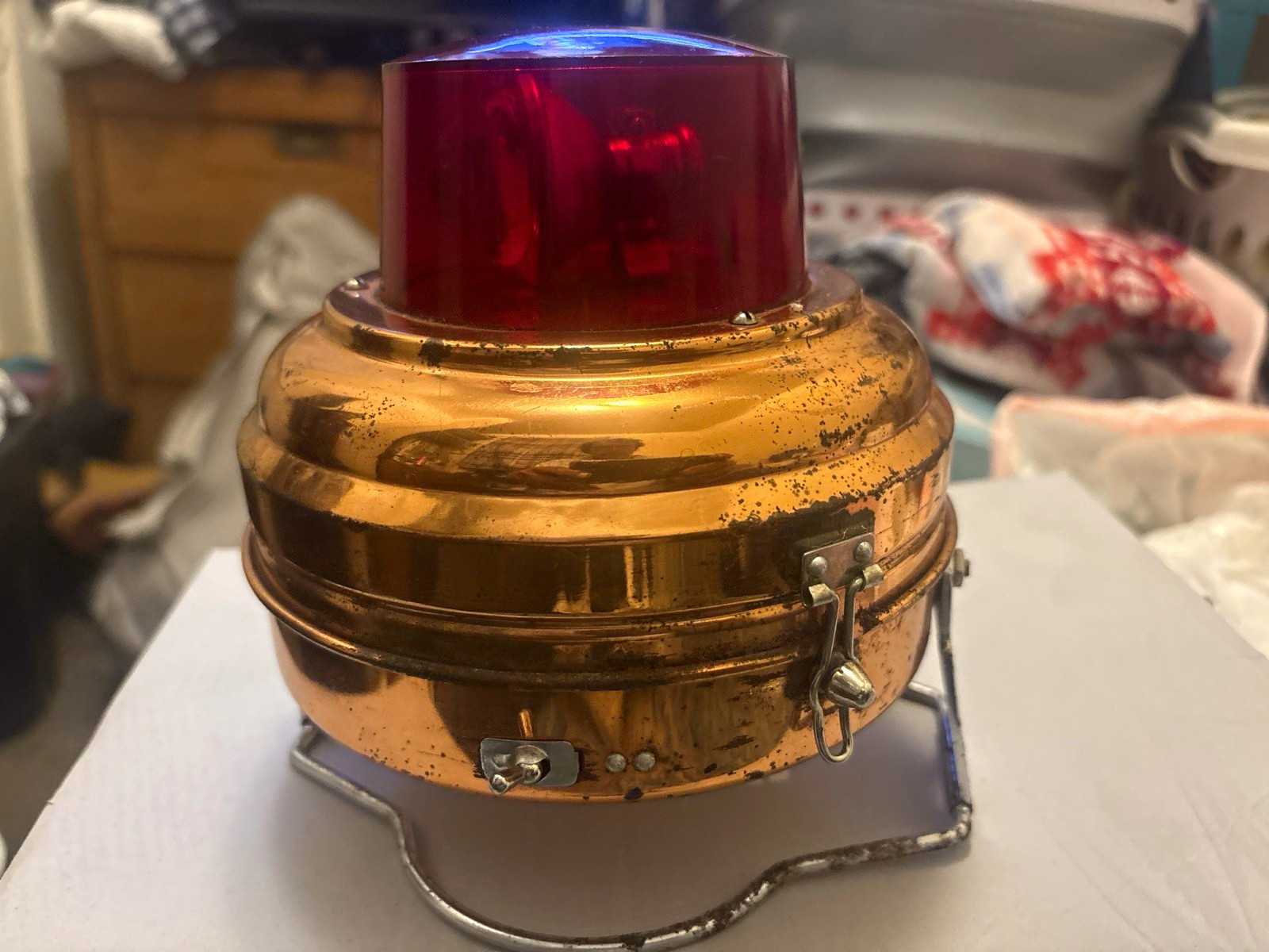 ⁠Vintage Paulco Japan Red Flashing Warning Light Beacon Emergency Lantern Copper