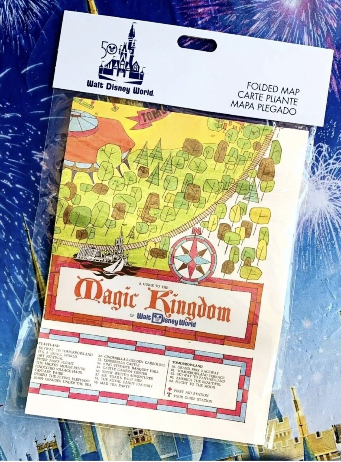 Disney World 50th Anniversary Vault Series Vintage Magic Kingdom Folded Map New