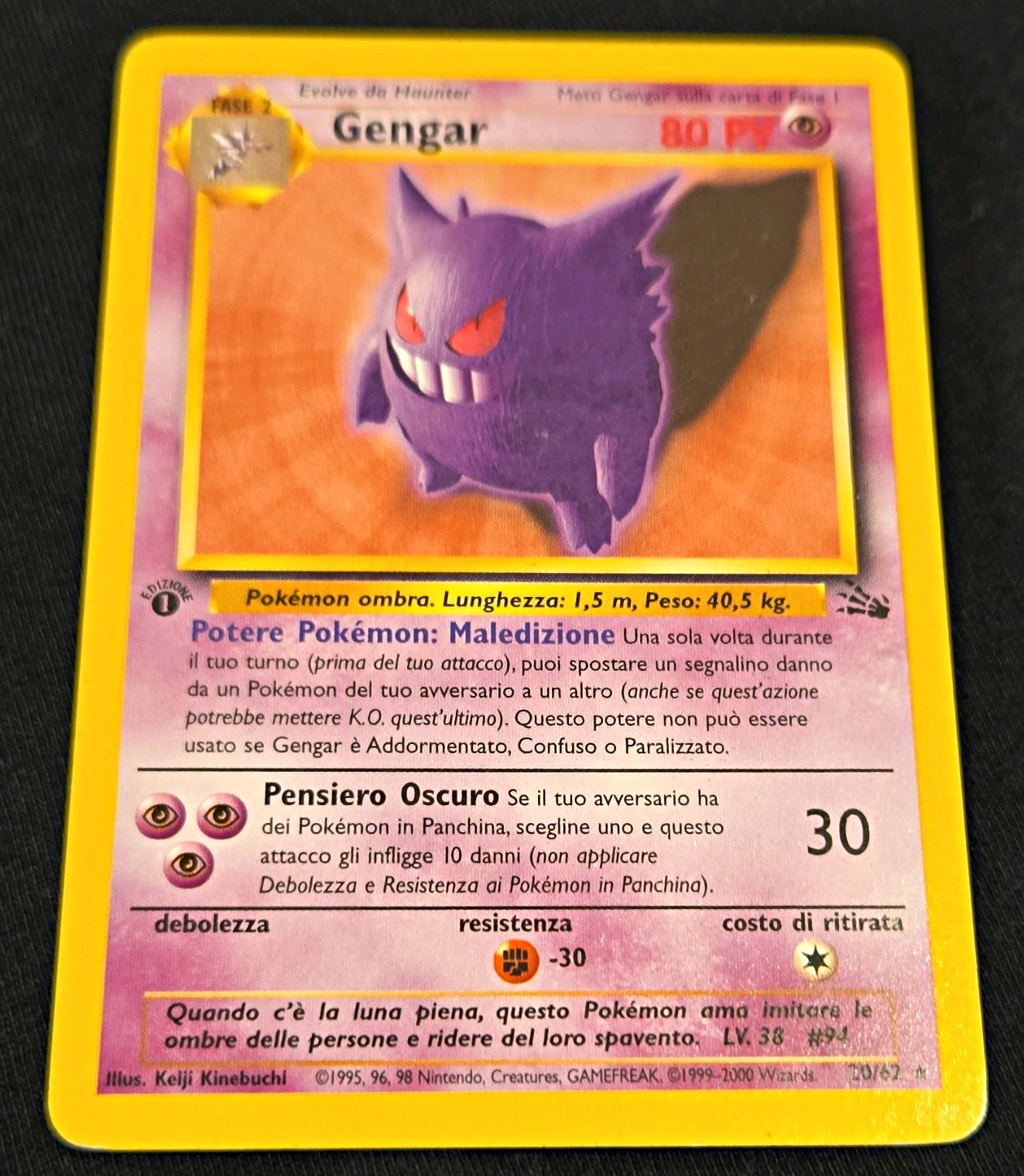 Pokémon Wizards Gengar 20/62 Italian Trading Card 2000 Original TCG