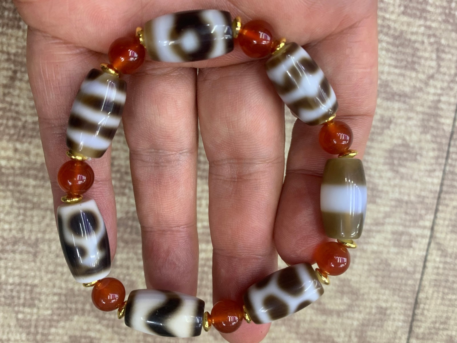 Rare Tibetan Natural Agate Dzi *Ritual* Beads Bracelet 