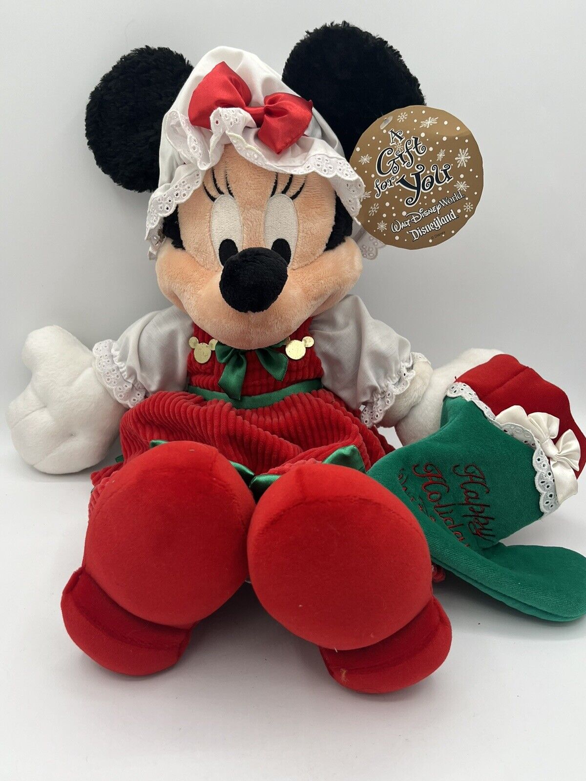 Walt Disney World 18” Plush Mrs Claus Minnie Mouse With Stocking Has Tags