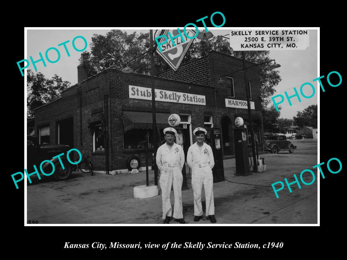 OLD 8x6 HISTORIC PHOTO OF KANSAS CITY MISSOURI SKELLY SERVICE STATION c1940