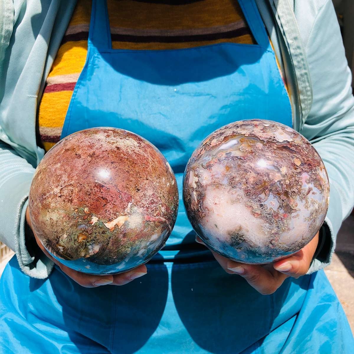 2pcs 7.12LB Natural Water Grass Agate Ball Quartz Crystal Ball Healing 2098
