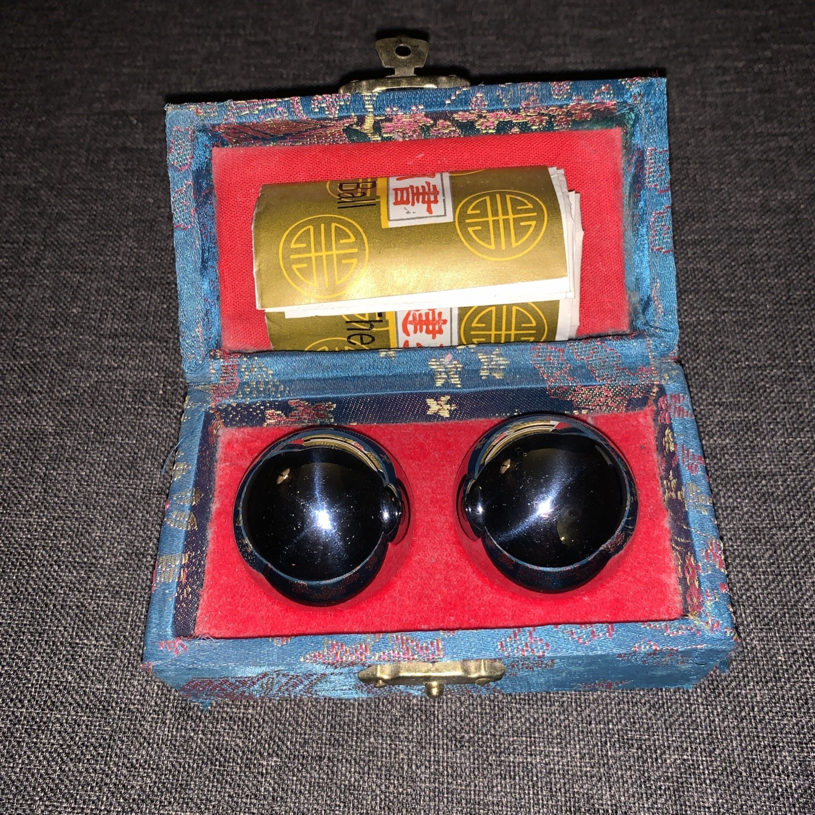 Vintage Chrome Baoding Balls - Chinese Health Meditation Balls In Brocade box