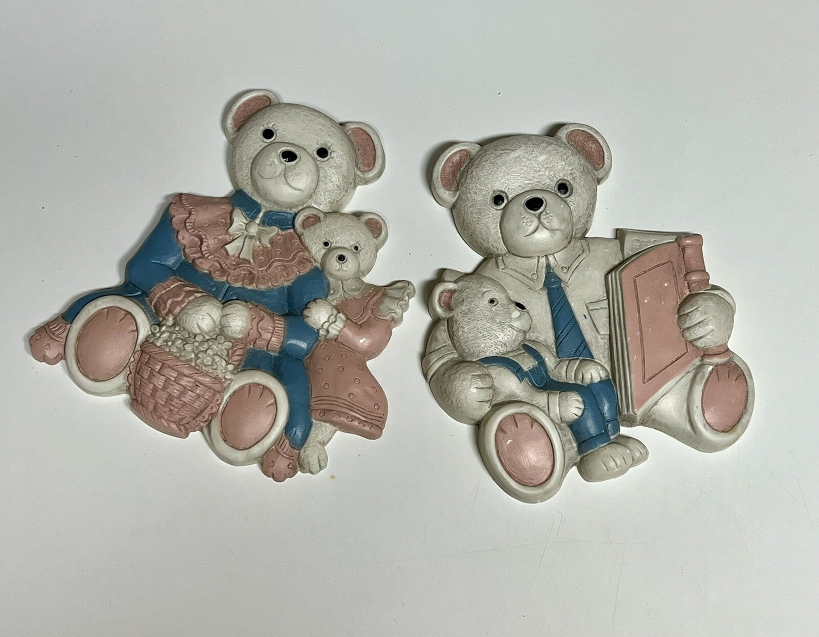 Vintage Homco Two Piece Bear Wall Plaque Decor Pink Blue Nursery Child