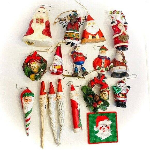 17 Pieces Vintage Santa Clause Christmas Holiday Ornaments Mixed Lot