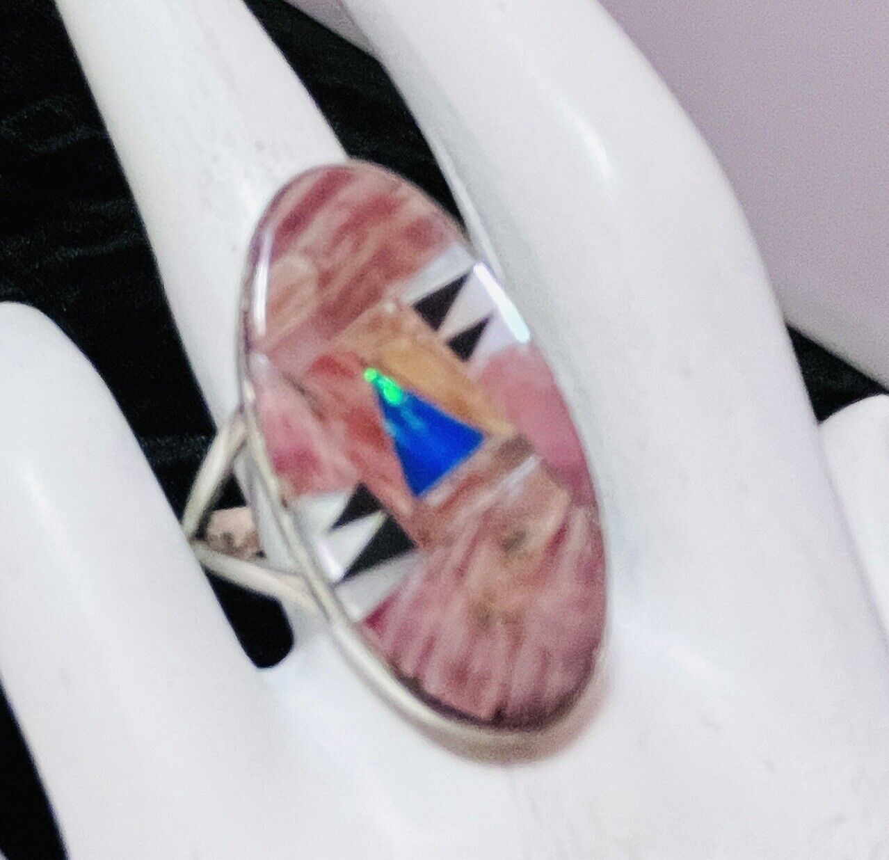 Navajo Sterling Purple Spiny Oyster and  Opal Ring #806 SIGNED