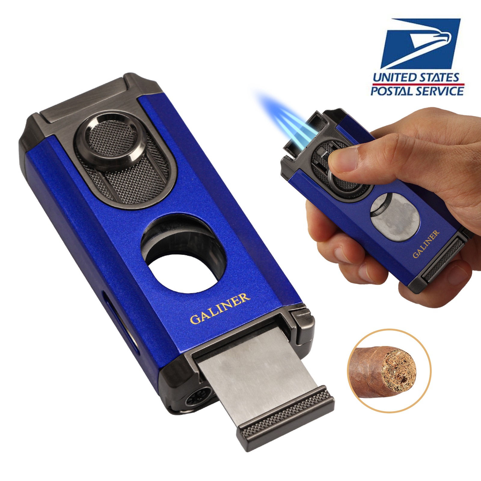 Galiner Travel Cigar 3 Jet Flame Torch Lighter Blue Guillotine Cutter Punch Gift