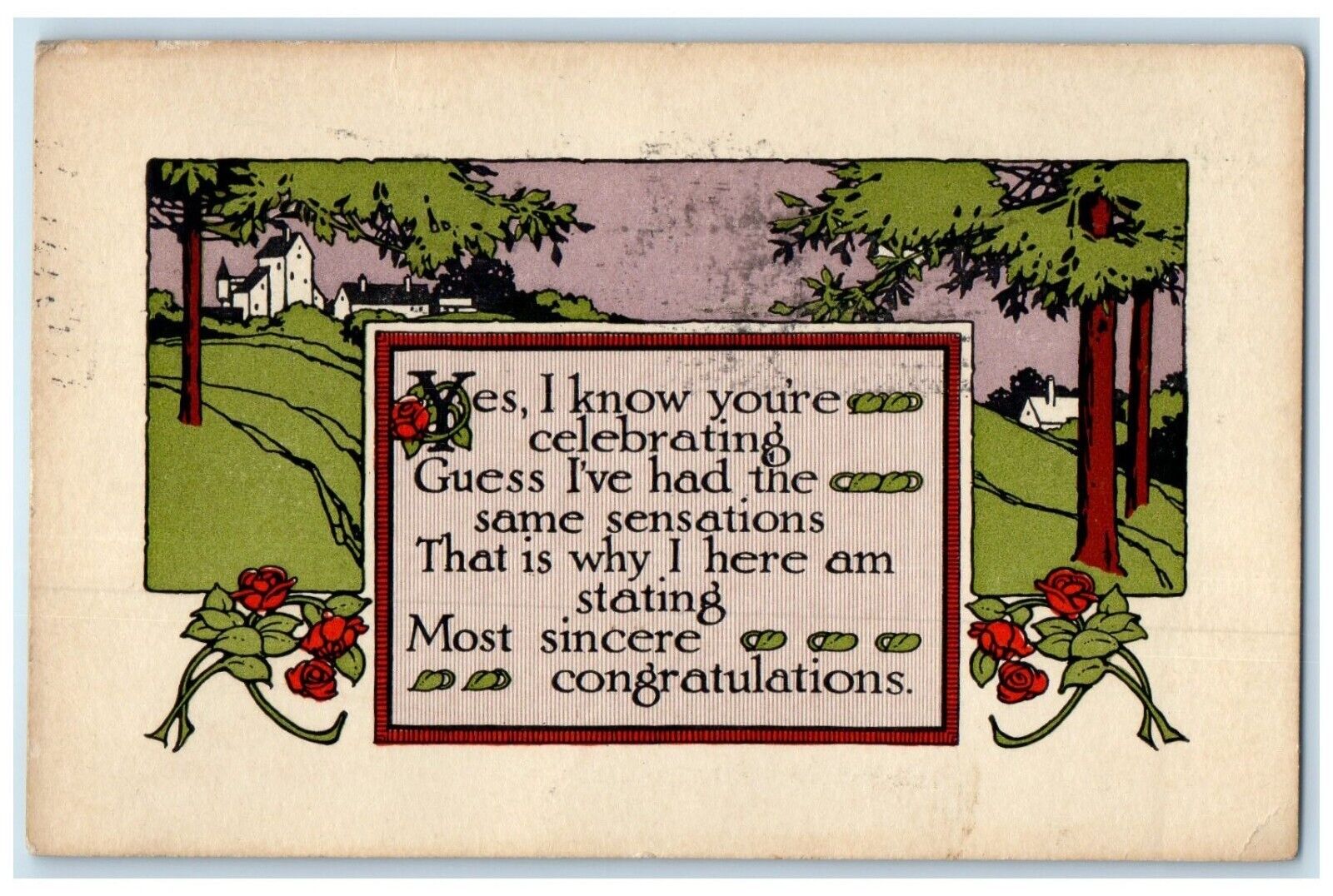 1916 Congratulations Motto Flowers Arts Crafts Davis Ludington MI Postcard
