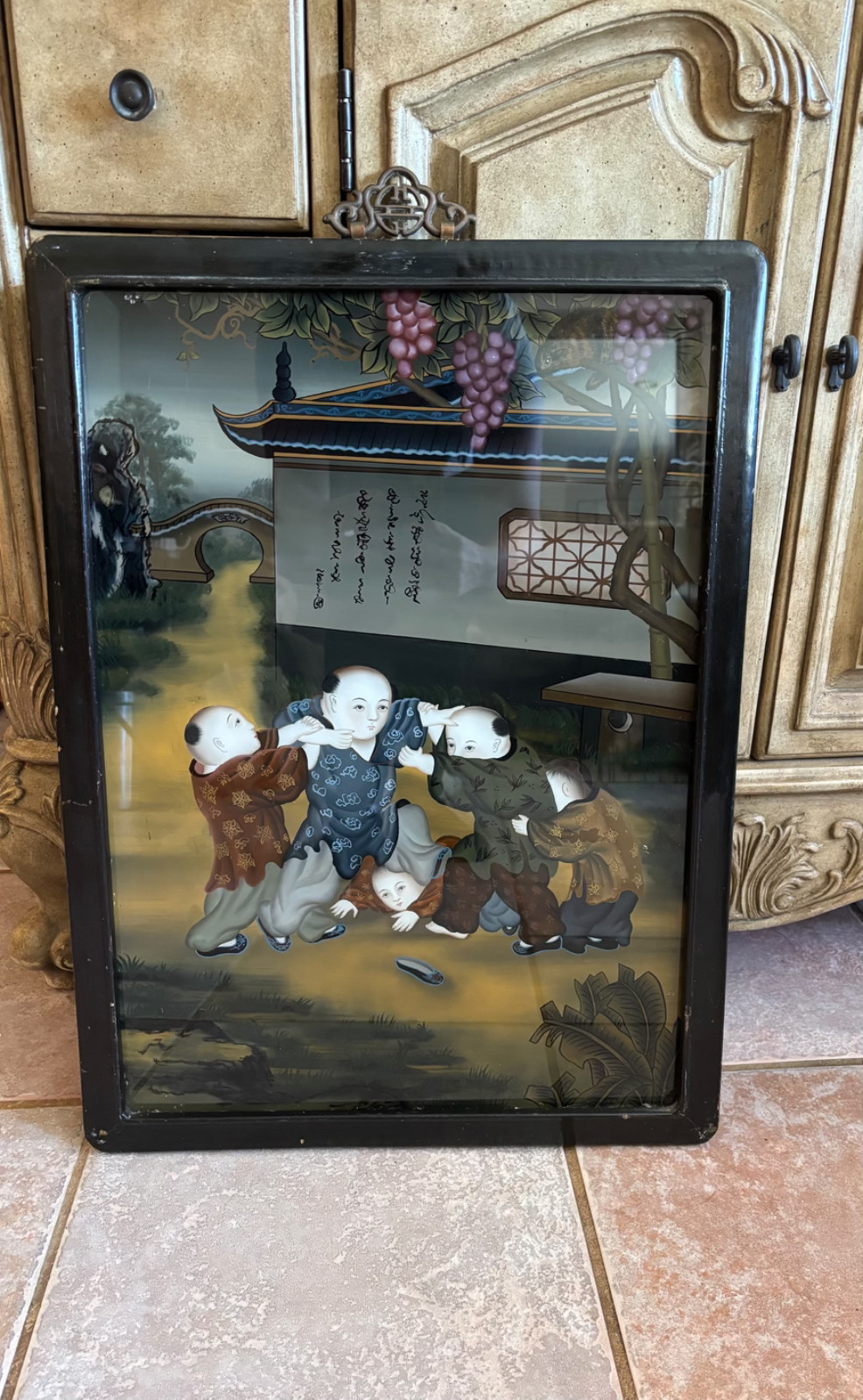 VINTAGE 1920S PARKE-BERNET CHINESE REVERSE PAINTING ON GLASS VINTAGE 1920S PARKE-BERNET CHINESE REVERSE PAINTING ON GLASS