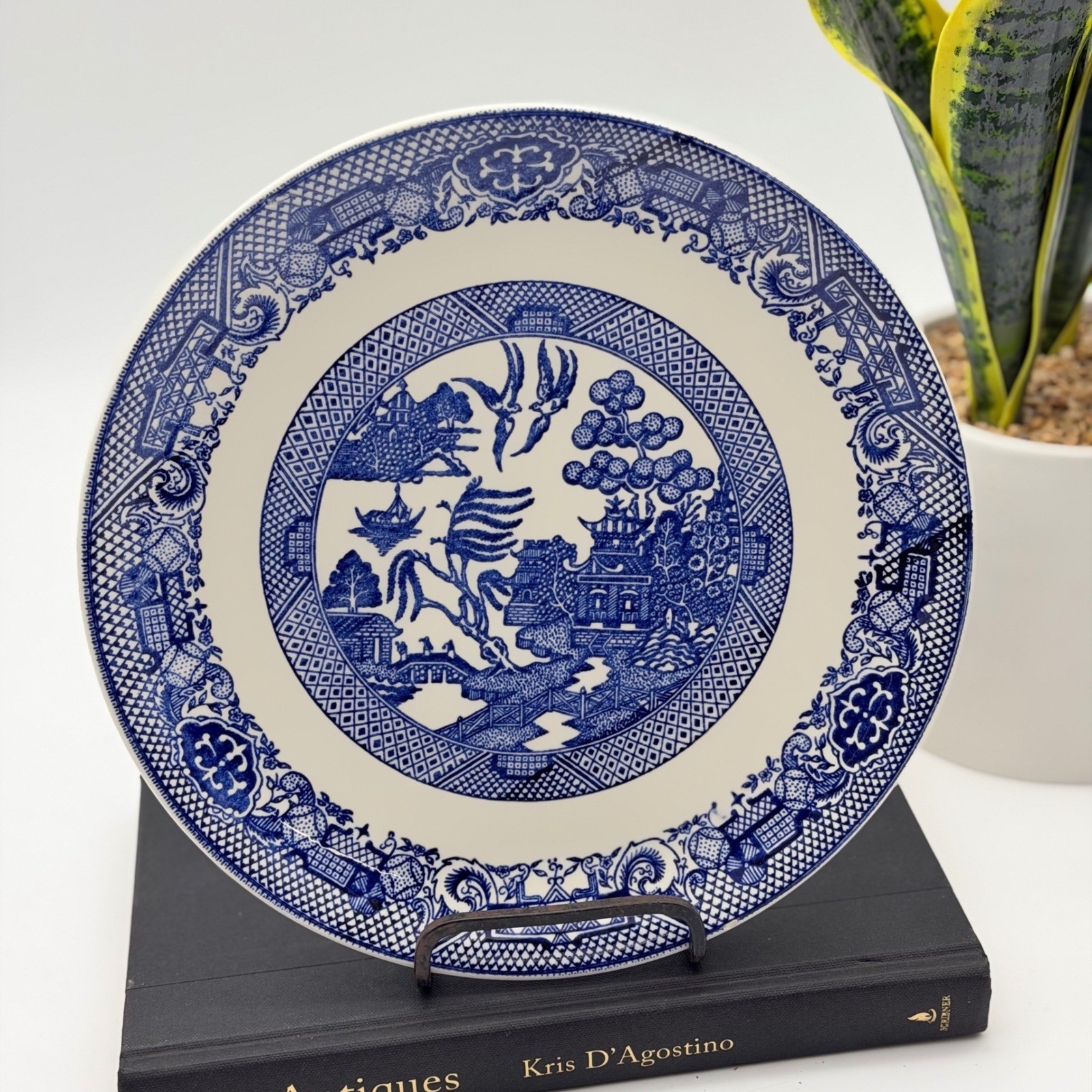 Vintage Blue Willow Blue and White Transferware Ceramic Sandwich Plate 9\