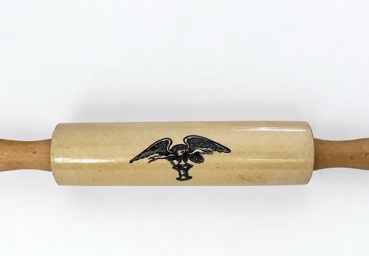 Antique Pharmacy Advertising Stoneware Rolling Pin Eagle Mortar Pestle c1900