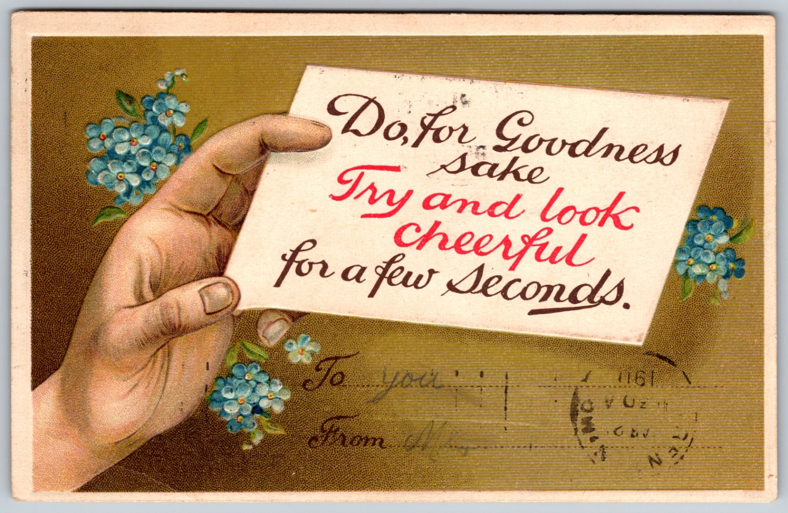 1911 Humorous Floral Theme Hand Lettered ANTIQUE Postcard 10239