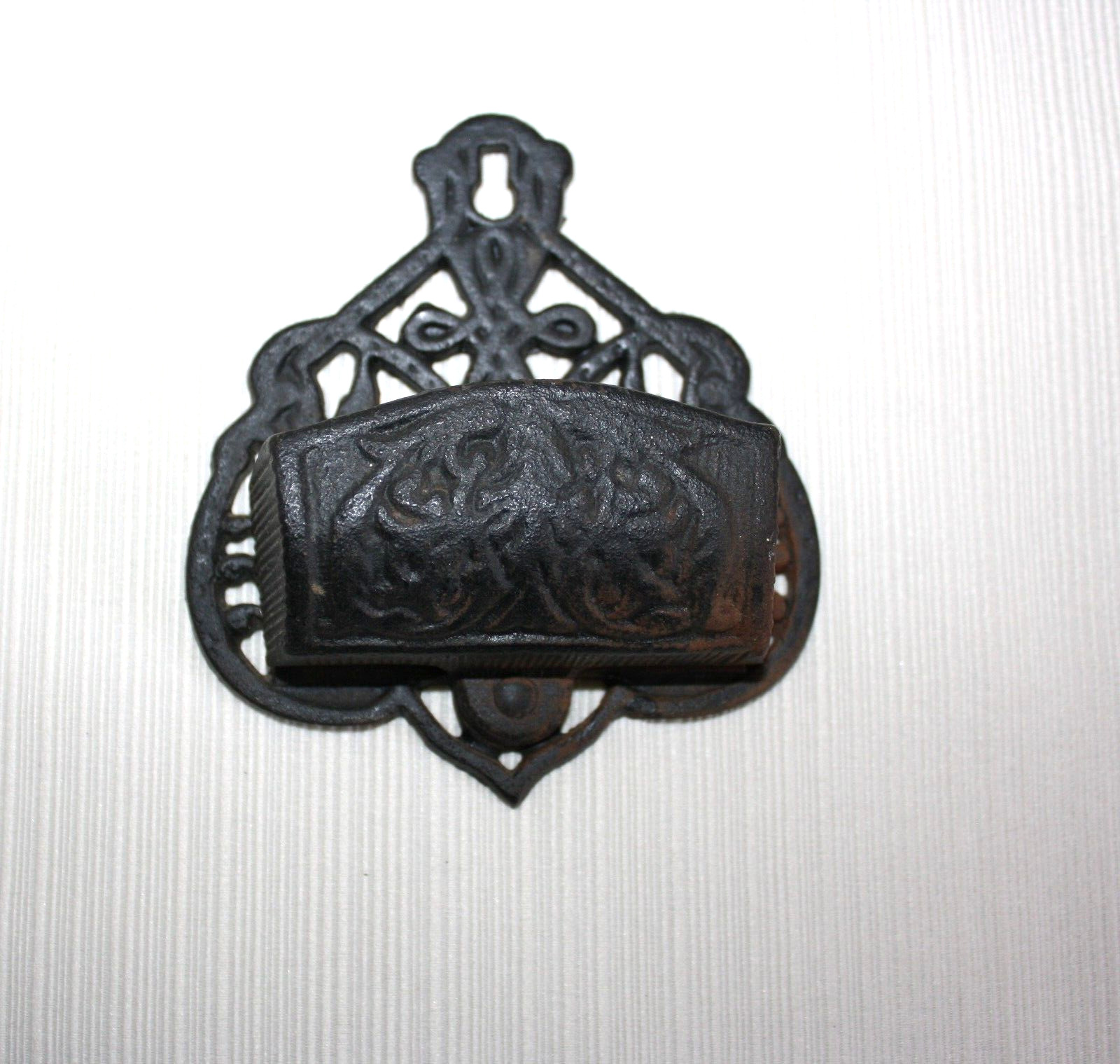 Vintage Black Cast Iron Wall Mount Match Stick Holder Box
