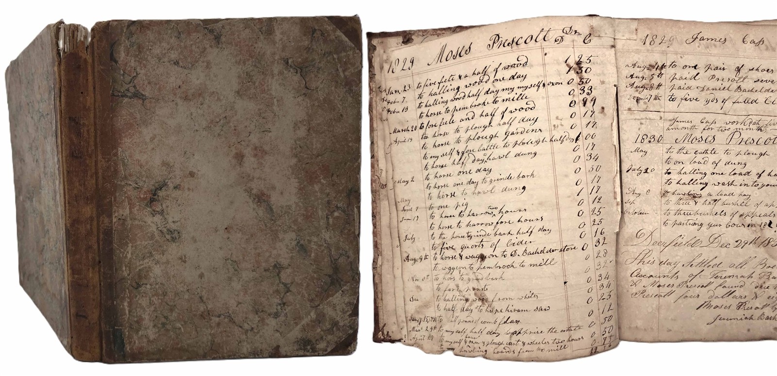 1830s antique LEDGER dunfield me JEREMIAH BATCHELDER shoemaker cider ploughing