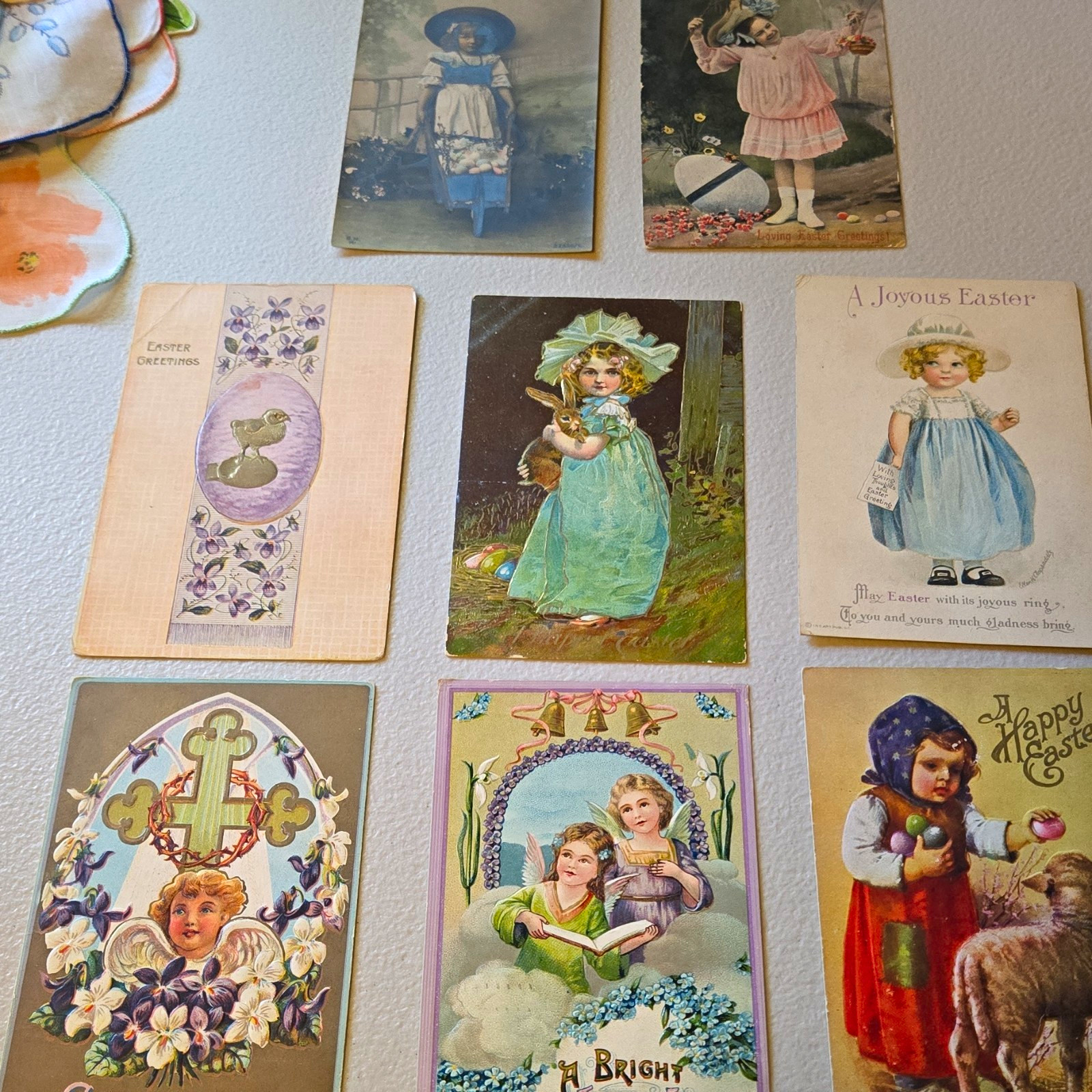Vintage Easter Postcards Lot Embossed Children Angels Cross Multicolor Paper