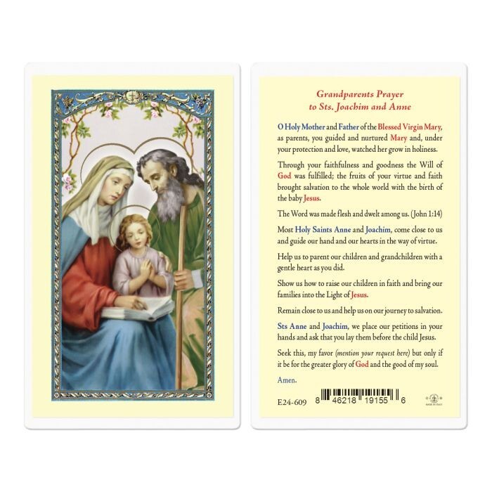 Grandparents Prayer to Saint Sts. Anne & St Joachim - Laminated Holy Card