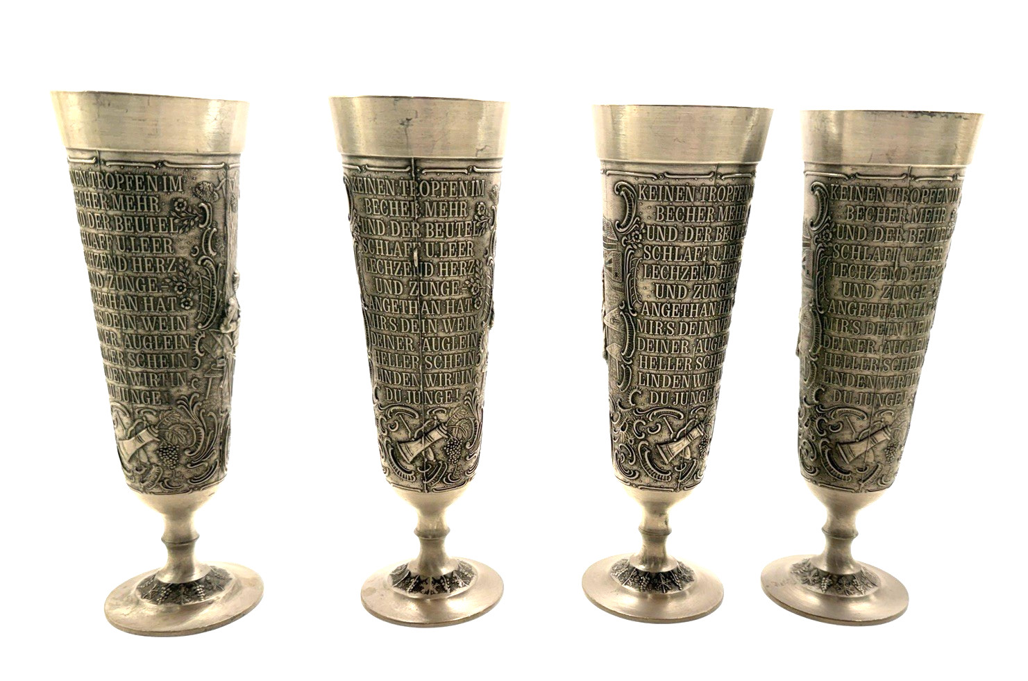 Vintage Frieling Zinn Pewter Set of 4 Goblets German Die Lindenwirtin 8\