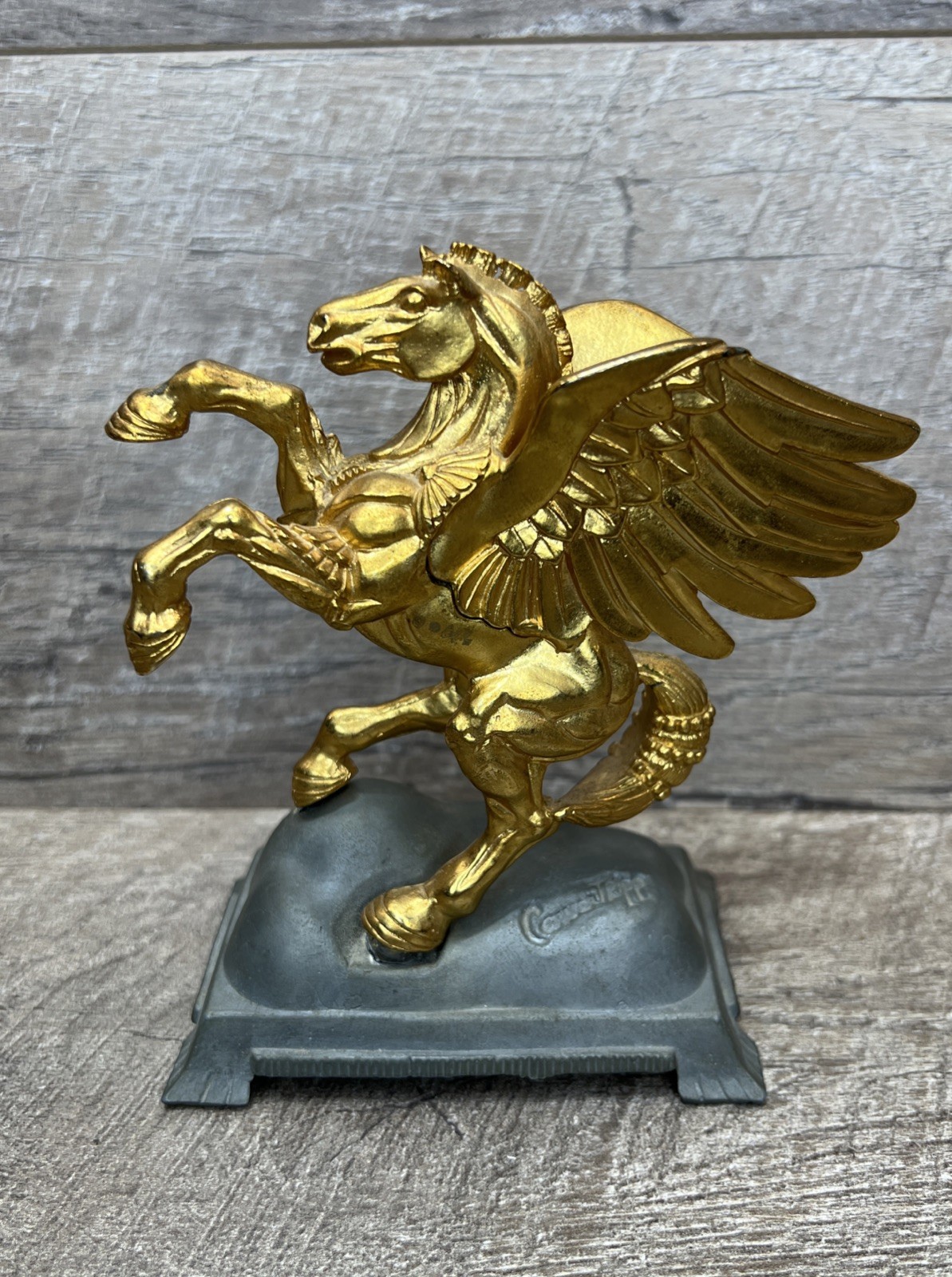 Vintage Pegasus Figurine Carver Tripp Gold Brass Pewter Bookend Horse Figure