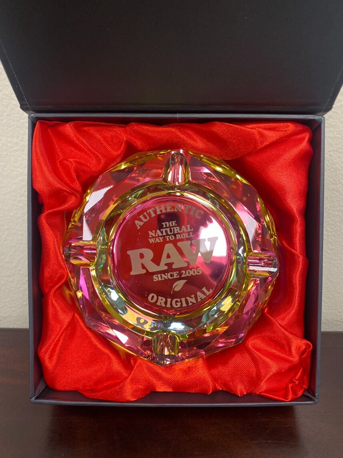 RAW Ashtray Crystal RAINBOW GLASS Round Beveled Ash Tray New in Box