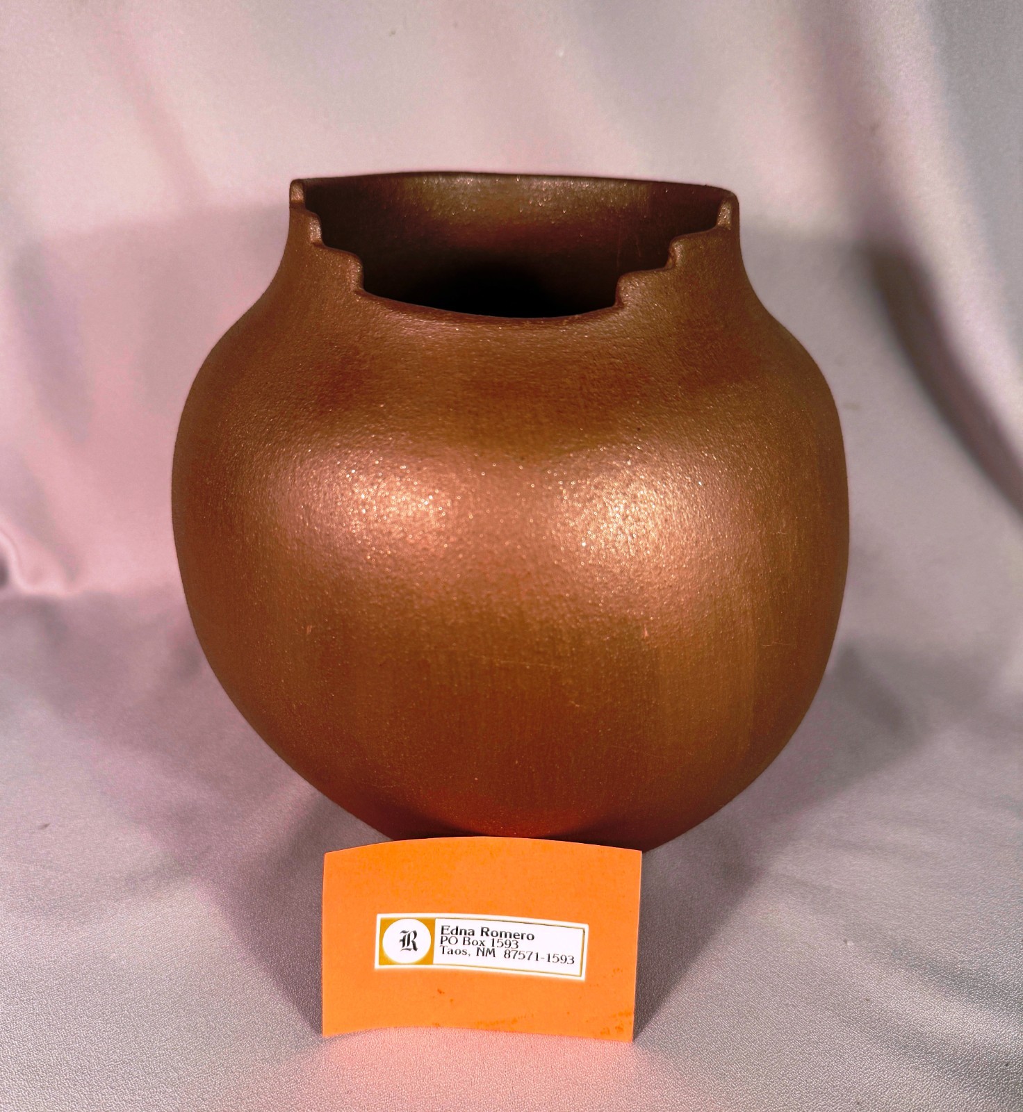 Edna Romero Taos Micaceous Brown Pottery Vase