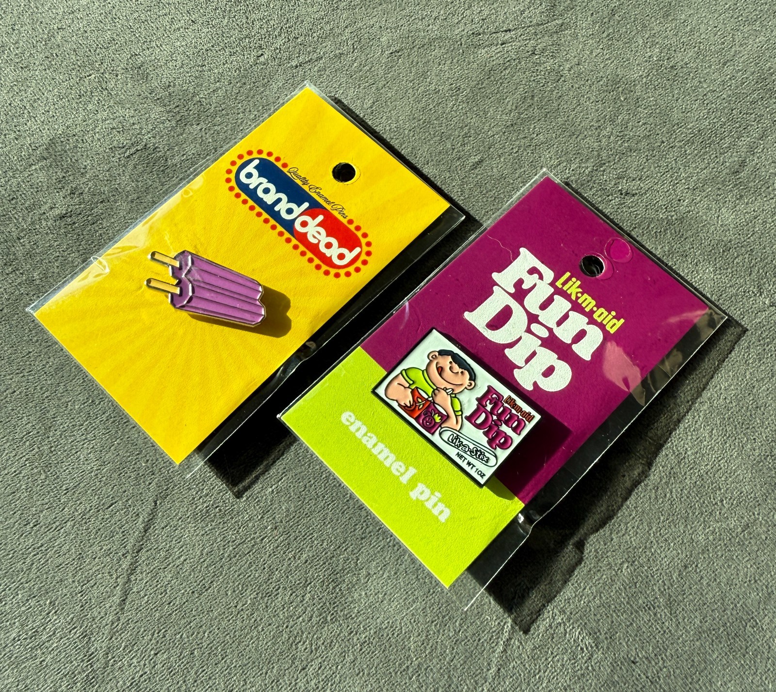 Brand Dead Enamel Pin Set Popsicle & Fun Dip Lik-M-Aid Lot of 2 New On Card Brand Dead Enamel Pin Set Popsicle & Fun Dip Lik-M-Aid Lot of 2 New On Card