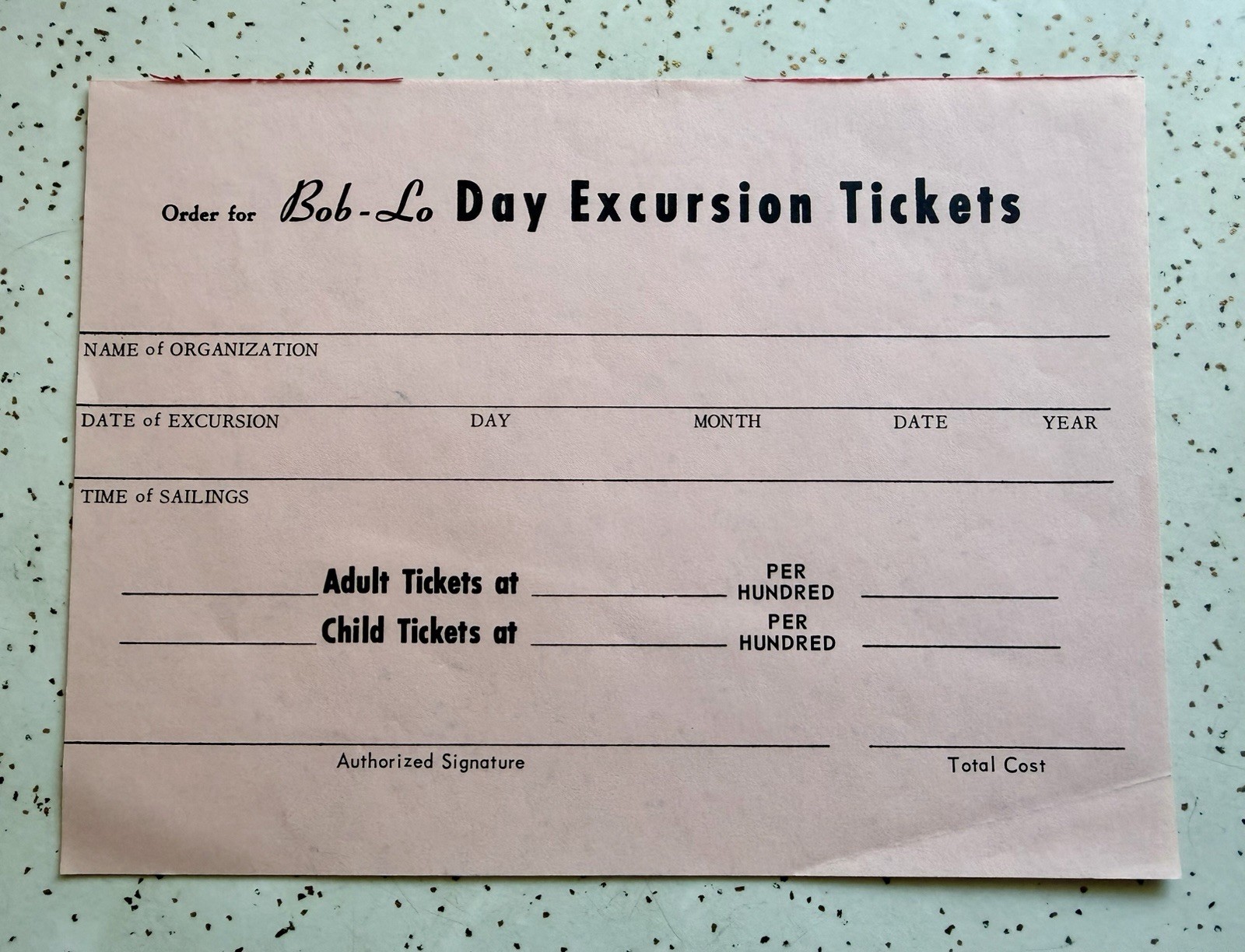 Rare VTG Bob-Lo Boat Boblo Island Day Excursion Ticket Form Unused Detroit 