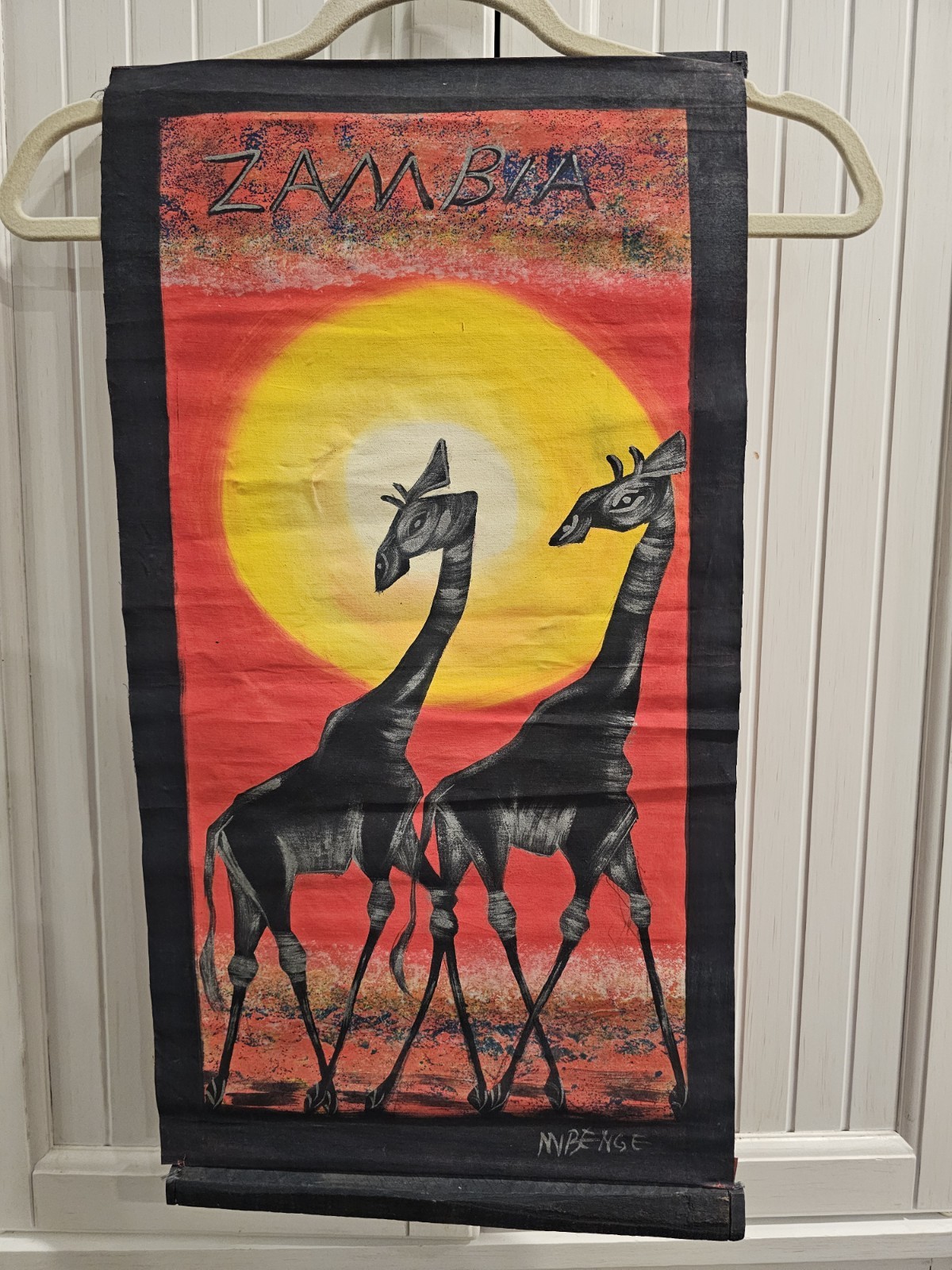 Vintage Batik African Zambia Textile Hand Painted Wall Art Vintage Batik African Zambia Textile Hand Painted Wall Art