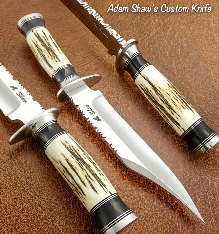 Adam Shaw\'s CUSTOM HAND MADE MIRROR POLISHED BOWIE KNIFE STAG ANTLER HANDLE