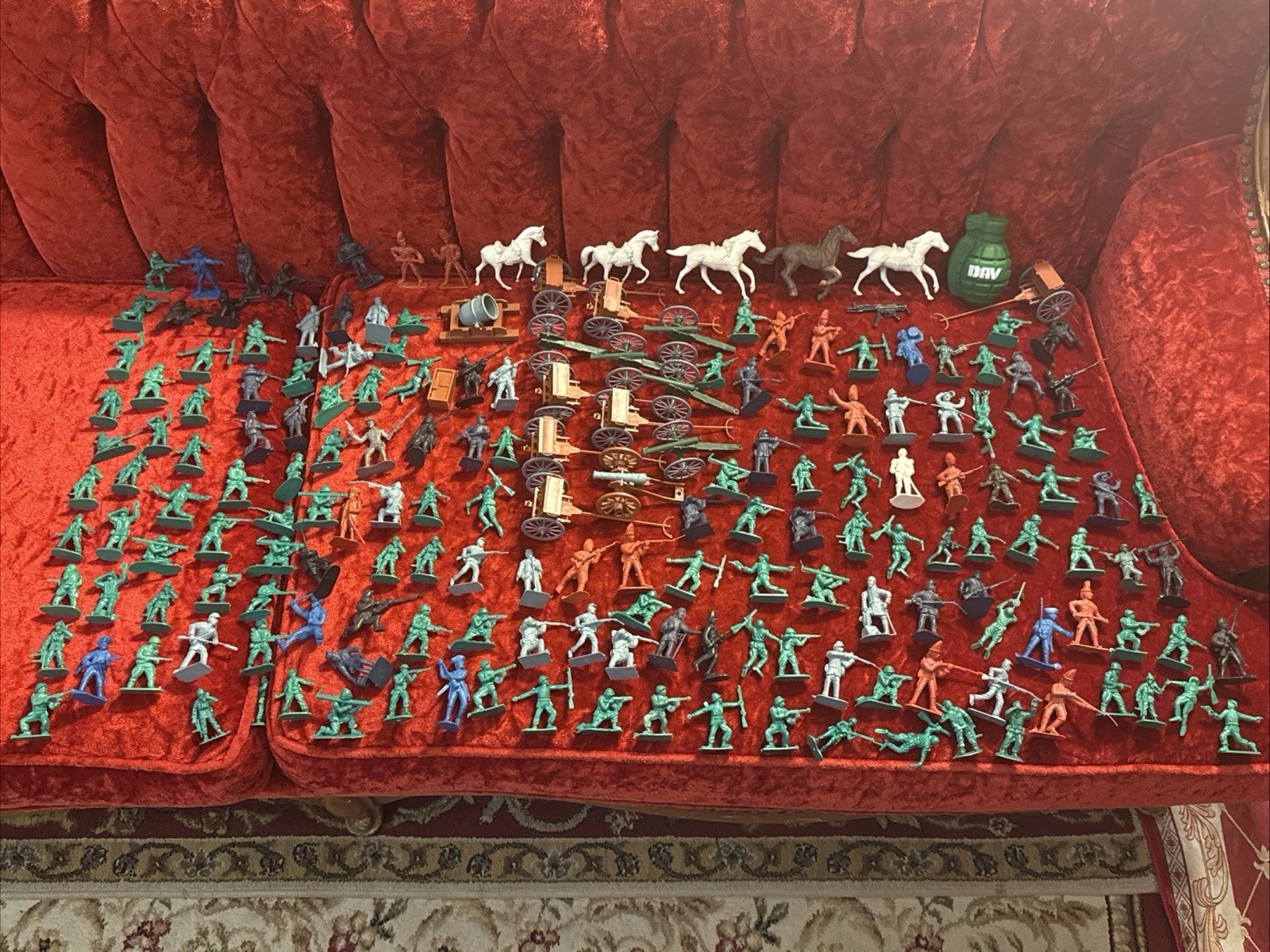 Huge Vintage Lot of MPC Figures Army Men Civil War Cowboys Indians Horses Etc…