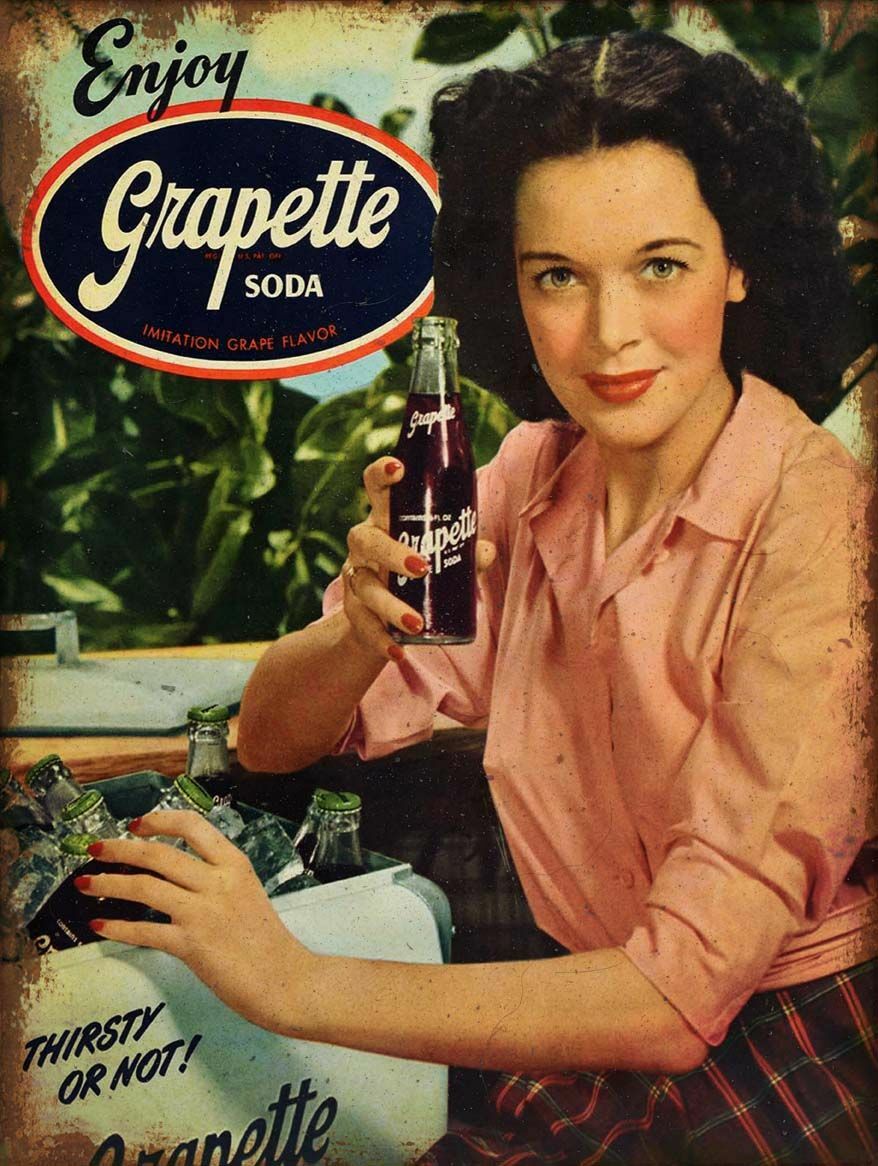 ENJOY GRAPETTE SODA GIRL BY COOLER HEAVY DUTY USA MADE METAL ADVERTISING SIGN