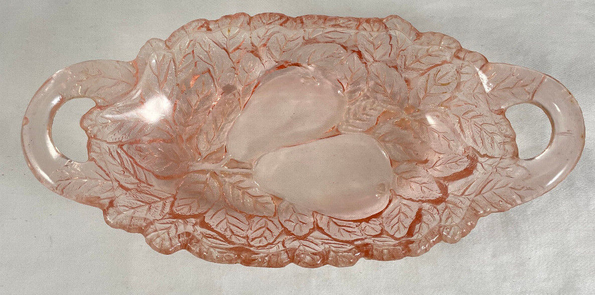 Pink Sweet Pear Oval Dish Two Handle Indiana Glass Avocado Bowl Pickle Relish