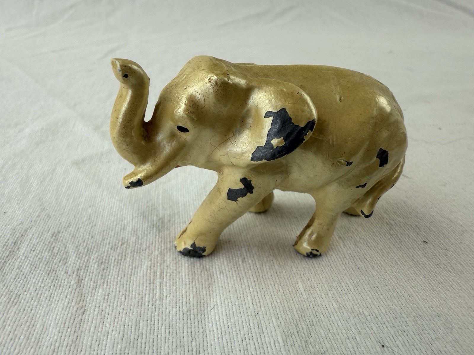 Cast Iron Elephant Small Figurine pearlescent vintage trunk up lucky 3.5 oz 3