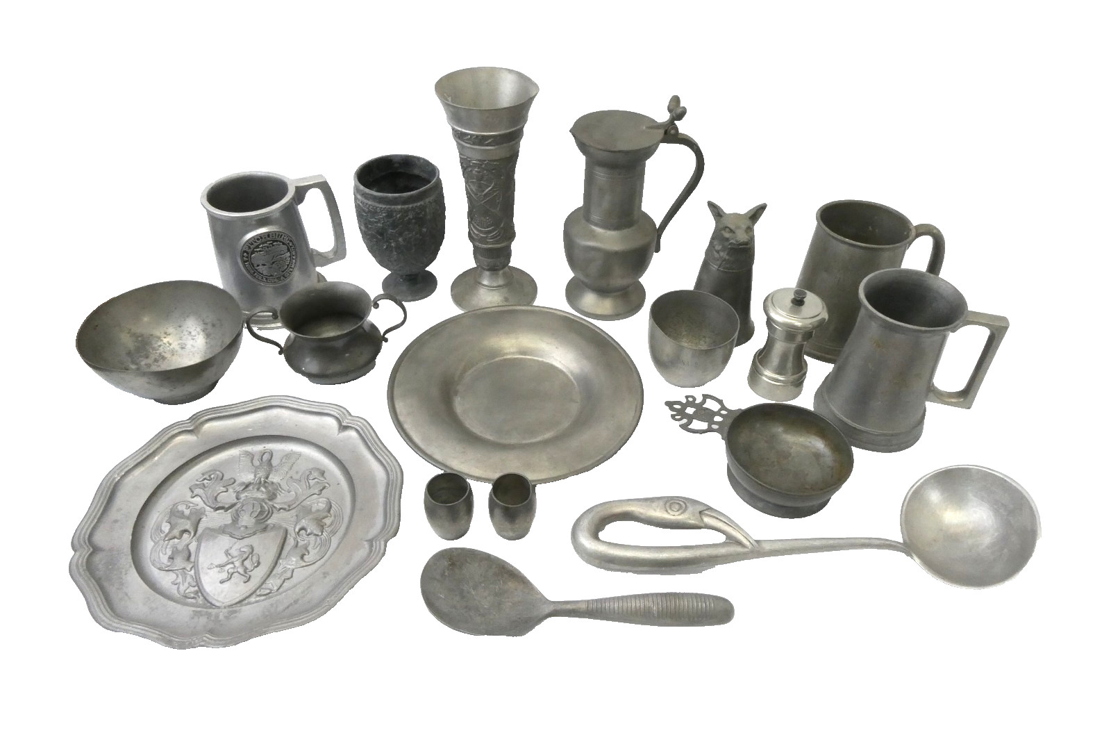 Vintage Pewter & Pewter Tone Metal Lot Mugs Plates Vases Ladle 20+ Pieces Vintage Pewter & Pewter Tone Metal Lot Mugs Plates Vases Ladle 20+ Pieces