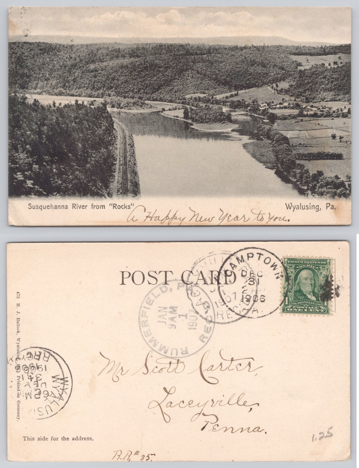 1906 Susquehanna River from Rocks Wyalusing PA Divided Back Postcard