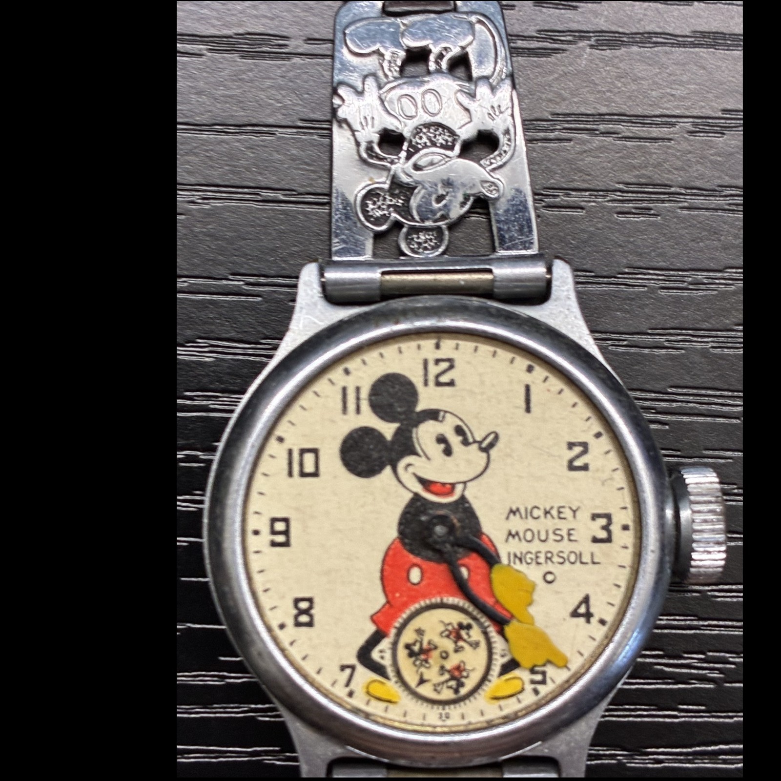 Vintage Ingersoll Mickey Mouse Watch c.1934 Disney Metal Character Bracelet