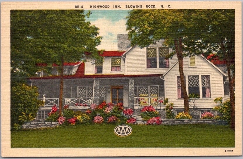 Blowing Rock North Carolina Highwood Inn Flowers Trees AAA Recommended Postcard