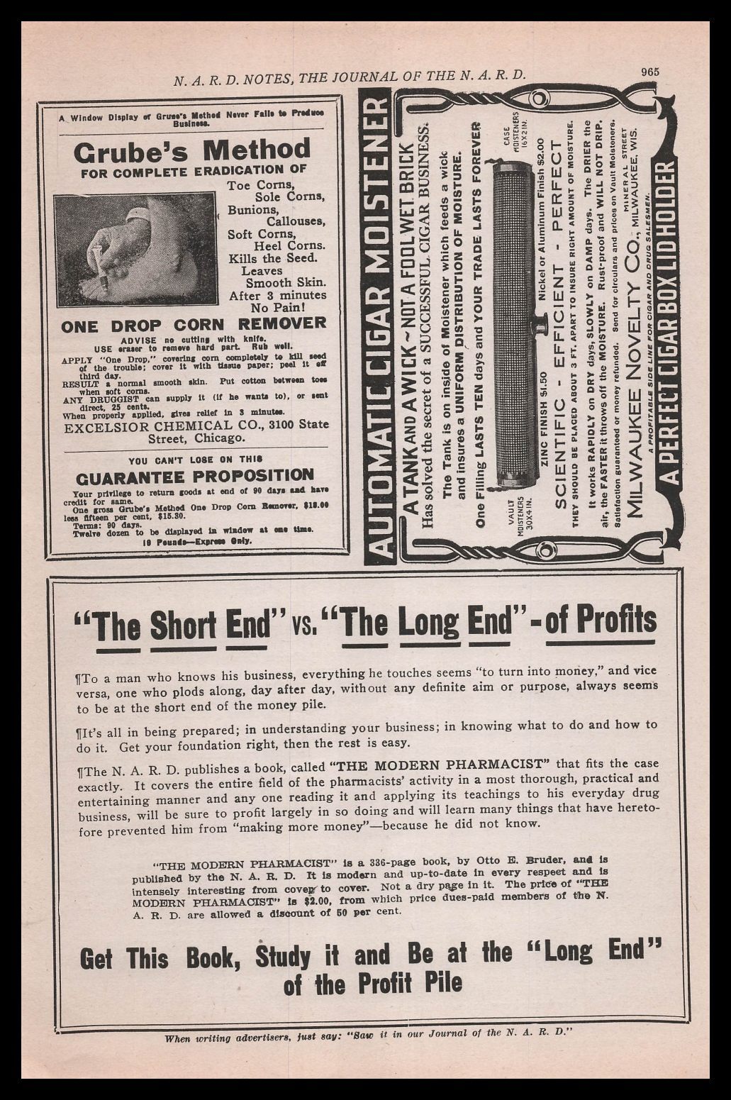 1912 Excelsior Chemical Chicago IL Crube\'s Method One Drop Corn Remover Print Ad