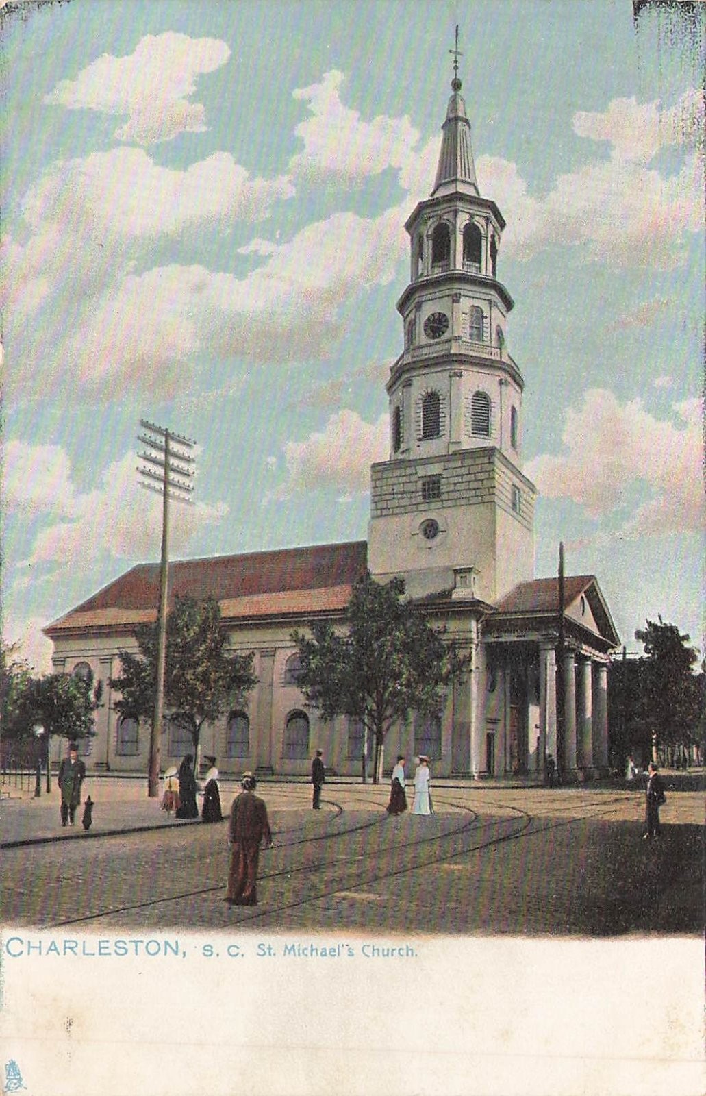 Charleston South Carolina St. Michael\'s Church Street View Raphael Tuck Postcard